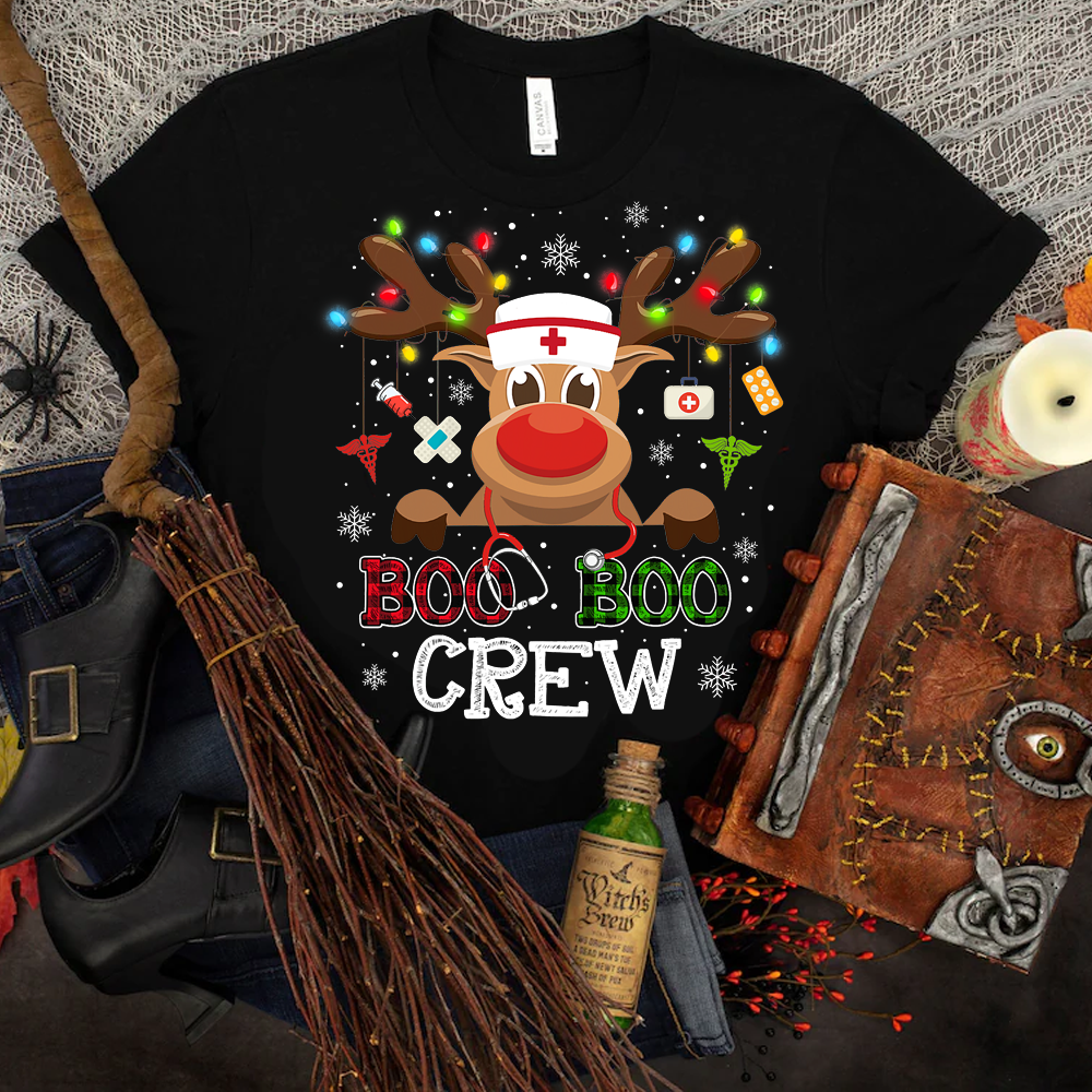 Christmas Boo Boo Crew Reindeer Nurse Buffalo Plaid Nurse T Shirt Copy Copy