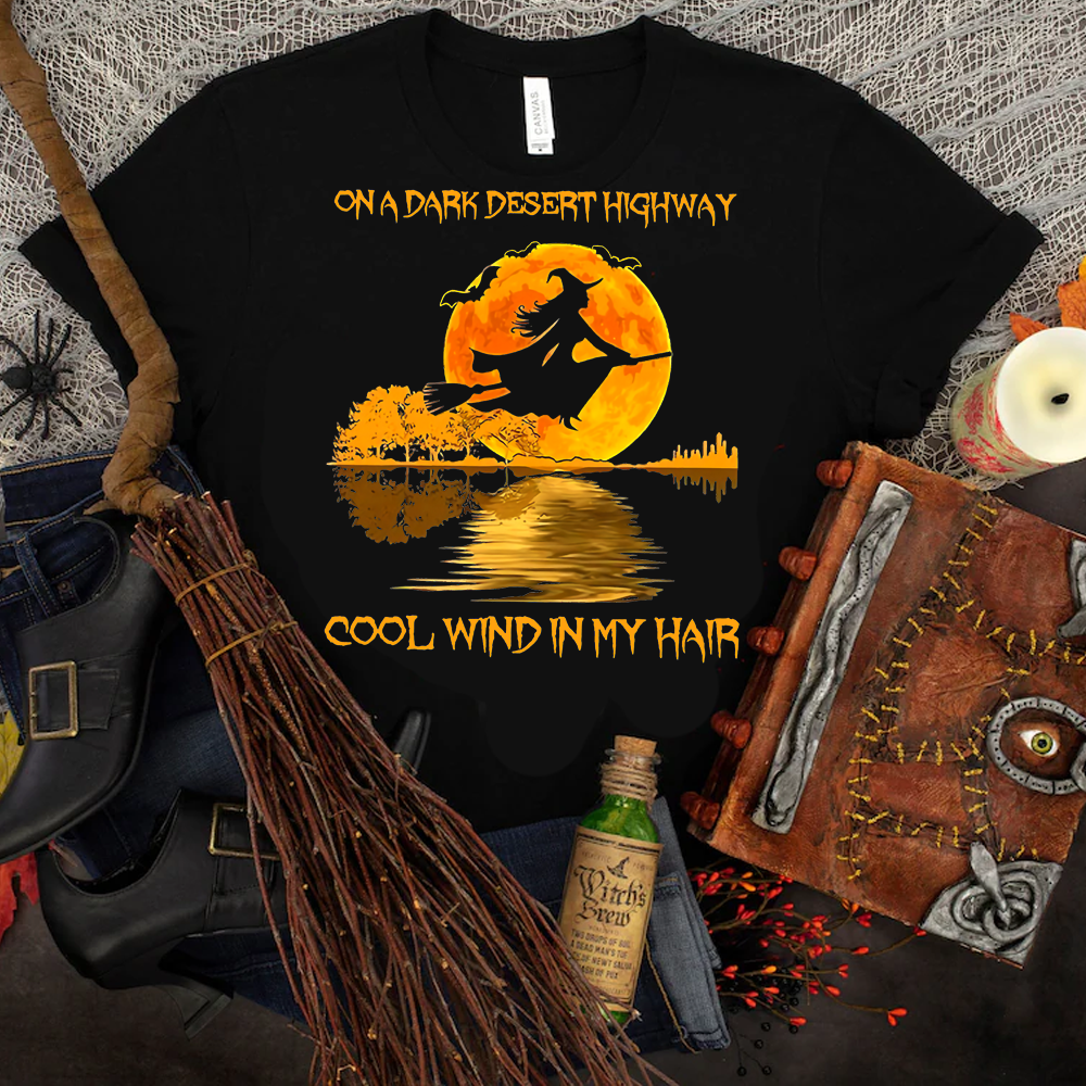 Witch Riding Brooms On A Dark Desert Highways Halloween T Shirt